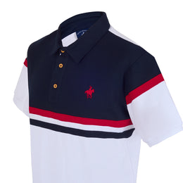 Polo Bloques Piqué Blanco Marino
