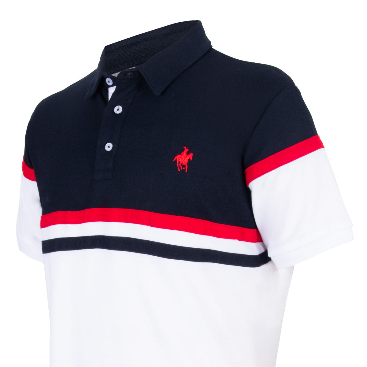 Polo Bloques Piqué Blanco Marino
