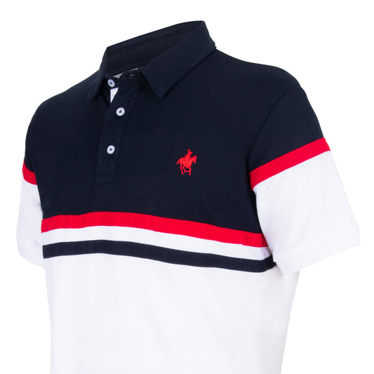 Polo Bloques Piqué Blanco Marino