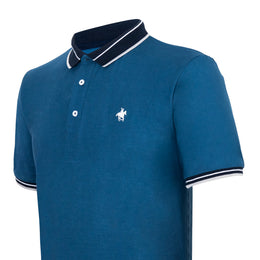 Polo Viscosa Cuello Tricolor Petróleo/Marino